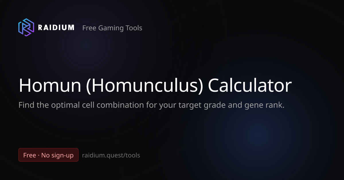 LordNine: Homun Culture Cell Calculator | Raidium